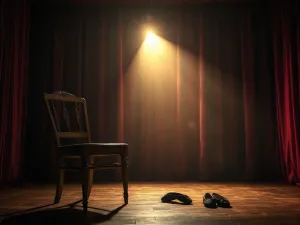 Pusta sala teatralna z oświetlonym punktowo czerwonym fotelem, zachęcająca do wyboru miejsca na spektakl.